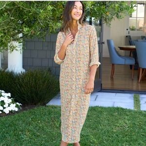 Frank & Eileen Rory Linen Maxi Shirtdress In “tiny floral” Size Medium